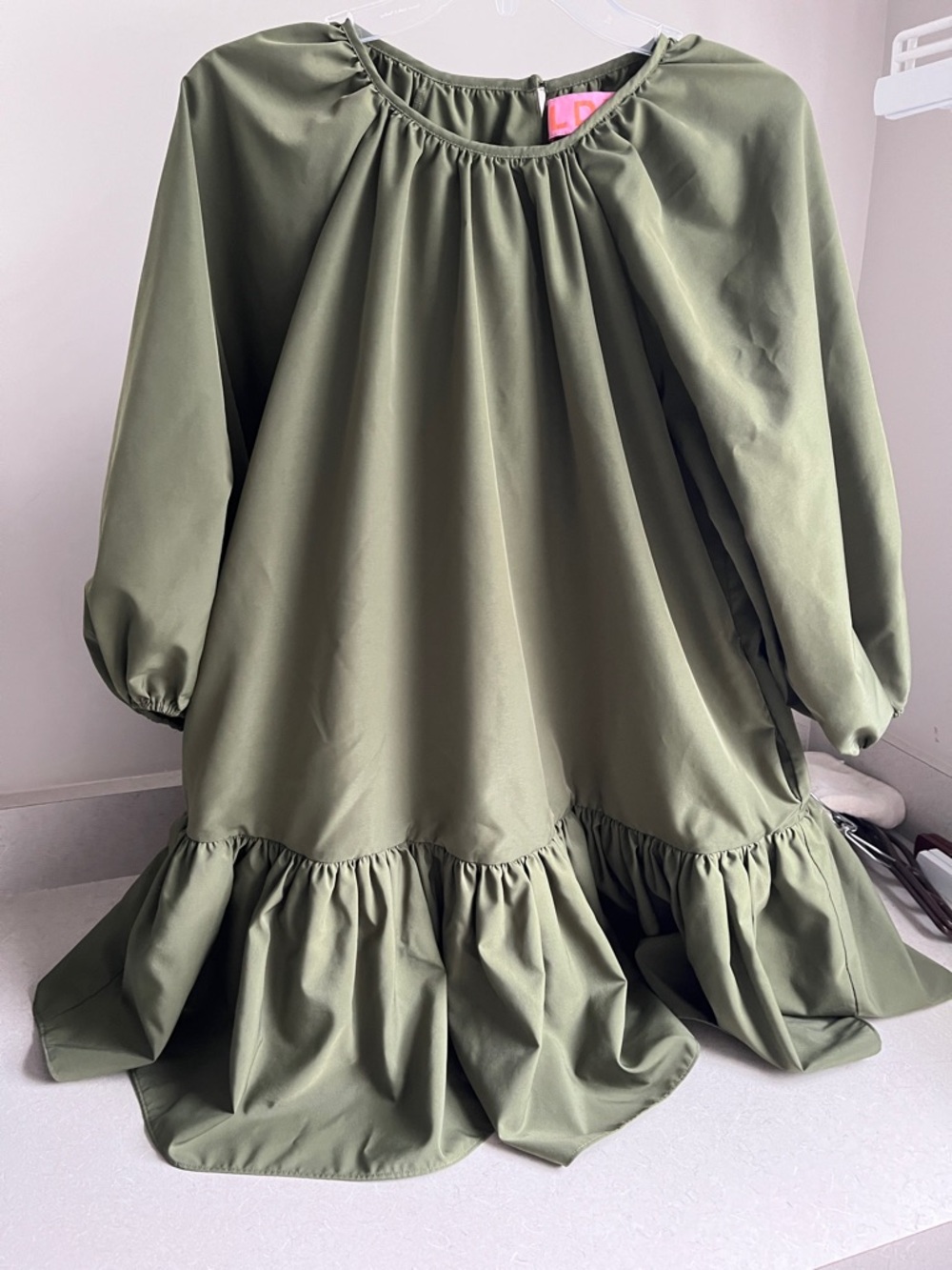 Olive Green Ruffled Hem Tunic Dress